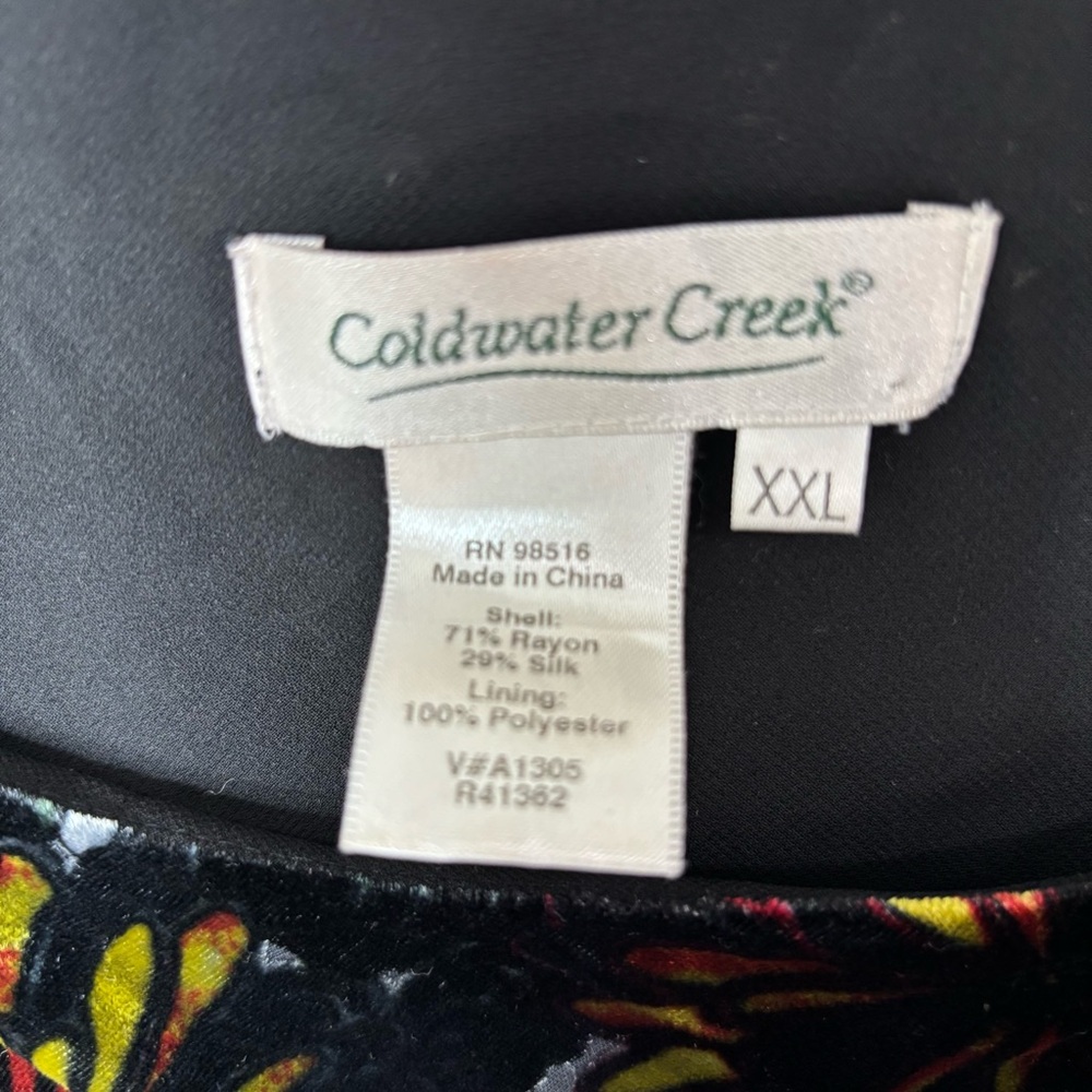 Coldwater Creek Women's Velvet Burnout Floral Tunic Top XXL Sheer Bell Sleeves - Picture 2 of 12